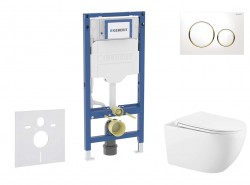 GEBERIT - Duofix Set předstěnové instalace, klozetu Gaia sedátka softclose, tlačítko Sigma20, bílá/pozlacená (SANI11CA3140B)