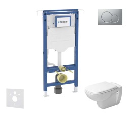 GEBERIT - Duofix Set predstenovej inštalácie, klozetu a dosky Duravit D-Code, tlačidla Sigma01, Rimless, SoftClose, matný chróm (SANI11CP2100)
