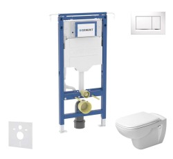 GEBERIT - Duofix Set predstenovej inštalácie, klozetu a dosky Duravit D-Code, tlačidla Sigma20, Rimless, SoftClose, biela/lesklý chróm (SANI11CP3105)