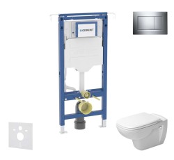 GEBERIT - Duofix Set predstenovej inštalácie, klozetu a dosky Duravit D-Code, tlačidla Sigma20, Rimless, SoftClose, lesklý chróm/chróm mat (SANI11CP1102)