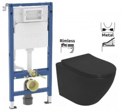 GEBERIT DuofixBasic bez tlačidla + WC REA CARLO MINI RIMLESS ČIERNY MAT + SEDADLO (458.103.00.2 X MM1)