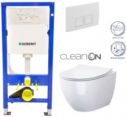 GEBERIT DuofixBasic s bielym tlačidlom DELTA50 + WC CERSANIT ZEN CLEANON + SEDADLO (458.103.00.1 50BI HA1)