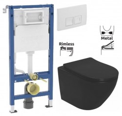 GEBERIT DuofixBasic s bielym tlačidlom DELTA50 + WC REA CARLO MINI RIMLESS ČIERNY MAT + SEDADLO (458.103.00.2 50BI MM1)
