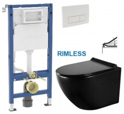 GEBERIT DuofixBasic s bielym tlačidlom DELTA51 + WC MEXEN LENA ČERNÁ Rimless + SEDADLO (458.103.00.2 51BI ME01)