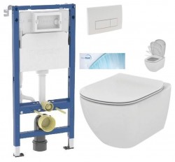 GEBERIT DuofixBasic s bílým tlačítkem DELTA51 + WC Ideal Standard Tesi se sedátkem SoftClose, AquaBlade  (458.103.00.2 51BI TE1)