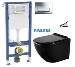 GEBERIT DuofixBasic s chrómovým tlačidlom DELTA51 (458.103.00.2 51CR ME01)+ WC MEXEN LENA ČERNÁ Rimless + SEDADLO (458.103.00.2 51CR ME01)