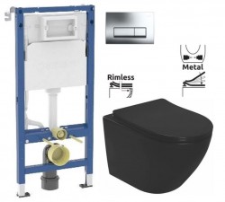 GEBERIT DuofixBasic s chrómovým tlačidlom DELTA51 (458.103.00.2 51CR MM1)+ WC REA CARLO MINI RIMLESS ČIERNY MAT + SEDADLO (458.103.00.2 51CR MM1)