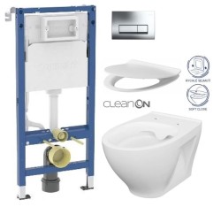 GEBERIT DuofixBasic s chromovým tlačítkem DELTA51 + WC CERSANIT CLEANON MODUO + SEDÁTKO (458.103.00.2 51CR MO1)