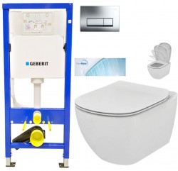 GEBERIT DuofixBasic s chromovým tlačítkem DELTA51 + WC Ideal Standard Tesi se sedátkem SoftClose, AquaBlade  (458.103.00.1 51CR TE1)