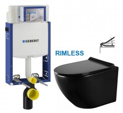 GEBERIT KOMBIFIX ECO, nádržka UP 320 bez tlačidla + WC MEXEN LENA ČERNÁ Rimless + SEDADLO (110.302.00.5 ME01)