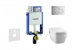 GEBERIT - Kombifix Modul na závesné WC s tlačidlom Sigma01, lesklý chróm + Tece One - sprchovacia toaleta a doska, Rimless, SoftClose (110.302.00.5 NT2)
