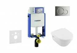 GEBERIT - Kombifix Modul na závesné WC s tlačidlom Sigma01, lesklý chróm + Villeroy Boch - WC a dosky, DirectFlush, SoftClose, CeramicPlus (110.302.00.5 NB2)