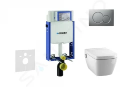 GEBERIT - Kombifix Modul na závesné WC s tlačidlom Sigma01, matný chróm + Tece One - sprchovacia toaleta a doska, Rimless, SoftClose (110.302.00.5 NT3)