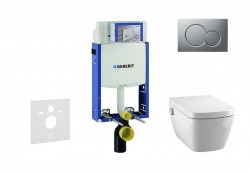 GEBERIT - Kombifix Modul na závesné WC s tlačidlom Sigma01, matný chróm + Tece One - sprchovacia toaleta a doska, Rimless, SoftClose (110.302.00.5 NT3)
