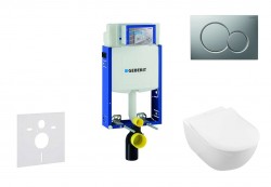 GEBERIT - Kombifix Modul na závesné WC s tlačidlom Sigma01, matný chróm + Villeroy Boch - WC a doska, DirectFlush, SoftClose, CeramicPlus (110.302.00.5 NI3)