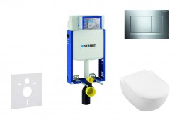 GEBERIT - Kombifix Modul na závesné WC s tlačidlom Sigma20, lesklý chróm/chróm mat + Villeroy Boch - WC a doska, DirectFlush, SoftClose, CeramicPlus (110.302.00.5 NI6)