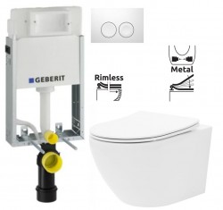 GEBERIT KOMBIFIXBasic vč. bílého tlačítka DELTA 21 + WC REA Carlo Flat Mini Rimless + SEDÁTKO (110.100.00.1 21BI CF1)