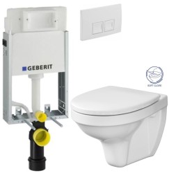 GEBERIT KOMBIFIXBasic vč. bílého  tlačítka DELTA 50 + WC CERSANIT DELFI + SOFT SEDÁTKO (110.100.00.1 50BI DE2)