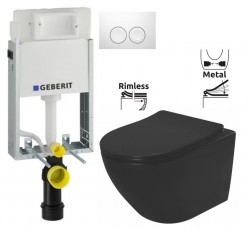 GEBERIT KOMBIFIXBasic vr. bieleho  tlačidla DELTA 21 + WC REA CARLO MINI RIMLESS ČIERNY MAT + SEDADLO (110.100.00.1 21BI MM1)