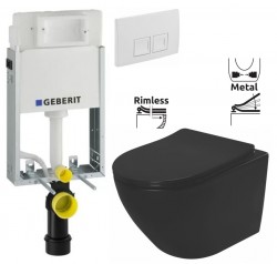 GEBERIT KOMBIFIXBasic vr. bieleho  tlačidla DELTA 50 + WC REA CARLO MINI RIMLESS ČIERNY MAT + SEDADLO (110.100.00.1 50BI MM1)