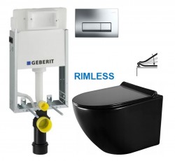 GEBERIT KOMBIFIXBasic vr. chrómového tlačidla DELTA 51 + WC MEXEN LENA ČERNÁ Rimless + SEDADLO (110.100.00.1 51CR ME01)