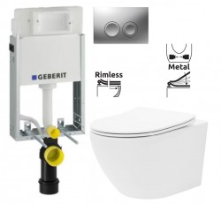 GEBERIT KOMBIFIXBasic vr. matného tlačidla DELTA 25 + WC REA Carlo Flat Mini Rimlesss + SEDADLO (110.100.00.1 21MA CF1)