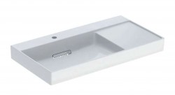 GEBERIT - ONE Umývadlo, 90x48x14 cm, skrytý prepad, s otvorom na batériu, vodorovný odtok, KeraTect, biela (505.039.00.1)