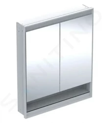 GEBERIT - ONE Zrkadlová skrinka s LED osvetlením, 750x900x150 mm, 2 dvierka, s nikou, vstavaná, hliník (505.822.00.1)