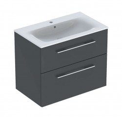 GEBERIT - Selnova Square Umyvadlová skříňka 64x79x48 cm, s umyvadlem, 2 zásuvky, lávová mat (501.241.00.1)