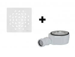 GELCO SET - Štvorcová krytka sifónu biela KSM104W + sifón PB90EXN mínus (KSM104W-SN90)