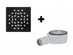 GELCO SET - Štvorcová krytka sifónu čierna KSM104B + sifón PB90EXN mínus (KSM104B-SN90)