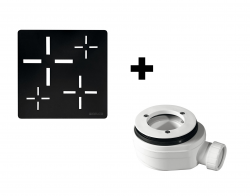 GELCO SET - Štvorcová krytka sifónu čierna KSM107B + sifón PB90EXN mínus (KSM107B-SN90)