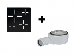 GELCO SET - Štvorcová krytka sifónu čierna KSM107B + sifón PB90EXN mínus (KSM107B-SN90)