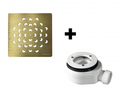 GELCO SET - Štvorcová krytka sifónu zlatá KSM104G + sifón PB90EXN mínus (KSM104G-SN90)