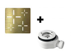 GELCO SET - Štvorcová krytka sifónu zlatá KSM107G + sifón PB90EXN mínus (KSM107G-SN90)
