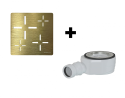 GELCO SET - Štvorcová krytka sifónu zlatá KSM107G + sifón PB90EXN mínus (KSM107G-SN90)