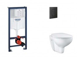 GROHE - Rapid SL Set predstenovej inštalácie, klozetu, dosky SoftClose a tlačidla Even, phantom black (SANI11BB5113)