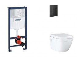 GROHE - Rapid SL Set predstenovej inštalácie, klozetu, dosky SoftClose a tlačidla Even, phantom black (SANI11BB5119)