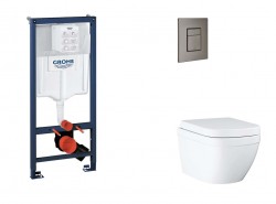 GROHE - Rapid SL Set predstenovej inštalácie, klozetu, dosky SoftClose a tlačidla Skate Cosmopolitan, Triple Vortex, kefovaný Hard Graphite (SANI11BB5117)