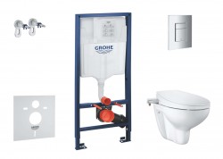 GROHE - Solido Set predstenovej inštalácie, klozetu a bidetovej dosky Bau Ceramic, softclose, tlačidlo Even, chróm (SANI15BB1102)