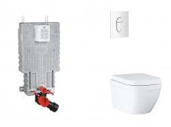 GROHE - Uniset Set predstenovej inštalácie, klozetu, dosky SoftClose a tlačidla Arena Cosmopolitan, Triple Vortex, alpská biela (SANI15BB3106)