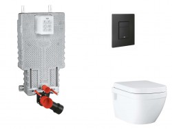GROHE - Uniset Set predstenovej inštalácie, klozetu, dosky SoftClose a tlačidla Even, phantom black (SANI15BB5107)