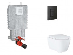 GROHE - Uniset Set predstenovej inštalácie, klozetu, dosky SoftClose a tlačidla Even, phantom black (SANI15BB5110)