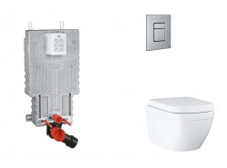 GROHE - Uniset Set predstenovej inštalácie, klozetu, dosky SoftClose a tlačidla Skate Cosmopolitan, Triple Vortex, kefovaná nerezová oceľ (SANI15BB2106)