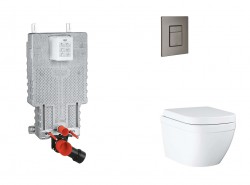 GROHE - Uniset Set predstenovej inštalácie, klozetu, dosky SoftClose a tlačidla Skate Cosmopolitan, Triple Vortex, kefovaný Hard Graphite (SANI15BB5105)