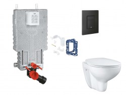 GROHE - Uniset Set predstenovej inštalácie, klozetu, dosky SoftClose, tlačidla Even a súpravy na vhadzovanie tabliet, phantom black (SANI15BB5113)
