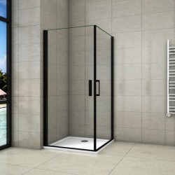 H K - Sprchovací kút BLACK SAFIR A2 100cm s dvoma jednokrídlovými dverami vrátane sprchovej vaničky z liateho mramoru SE-BLACKSAFIRA2100 / THOR-100sq