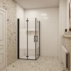 H K - Sprchovací kút MELODY BLACK LINE R807, 80x70 so zalamovacími dverami vrátane čiernej vaničky z liateho mramoru (MBLINER807/BLACKSTAR8070SET)