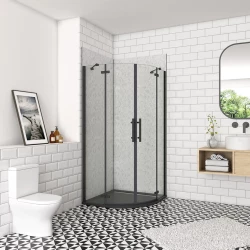 H K - Štvrťkruhový sprchovací kút MELODY BLACK S2 90x90 s dvojkrídlovými dverami, čierny profil (MELODYBLACKS290)