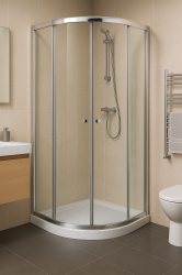 H K - Štvrťkruhový sprchovací kút PURE S4 90x90 s dvojdielnymi posuvnými dverami vrátane sprchovej vaničky z liateho mramoru (PURES490/SE-THOR-90Q)